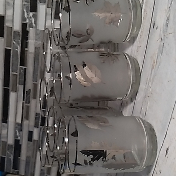 Libbey frosted gold leaf mid century modern 1970s set of 7 - Picture 4 of 4